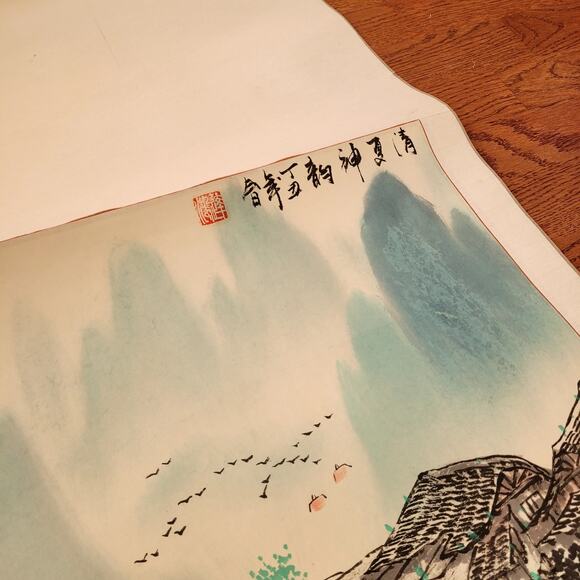 Vtg Chinese Scroll Paintings Artwork Bundle Crane Blossom Waterfall - Picture 10 of 15
